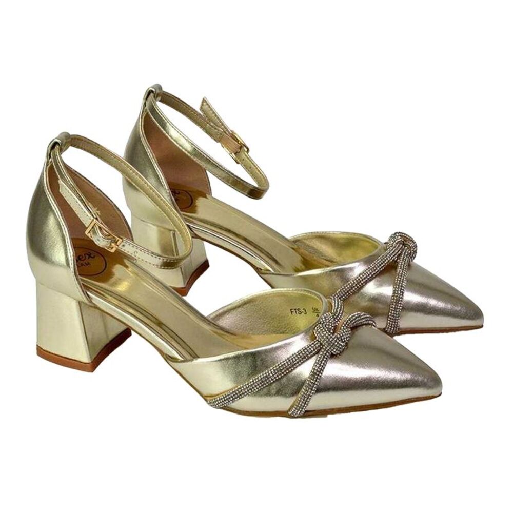 XY London Womens/Ladies Sarah Ankle Strap Medium Block Heel Court Shoes / Metall